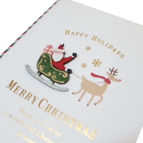 Handmade card クリスマスカード ウッドパーツカード サンタとソリ Xmas グッズ メール便可