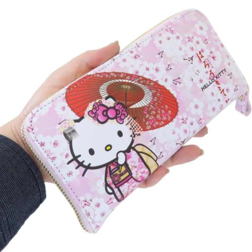 ハローキティ レディース長財布 ラウンドファスナー 和02 桜和傘 サンリオ キャラクター グッズ
