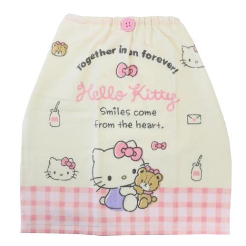 ハローキティ ゴム＆ボタン付きキッズおてふきタオル おりこうタオル ふんわりピンク サンリオ キャラクター グッズ メール便可