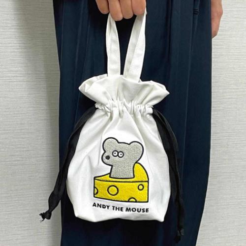 ねずみのANDY 巾着バッグ 相良刺繍巾着 cheese アンディ キャラクター グッズ メール便可