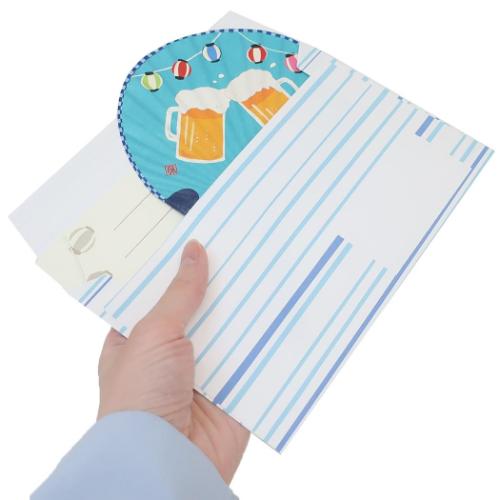 藤並うずら グリーティングカード 竹うちわ ビール かわいい グッズ メール便可