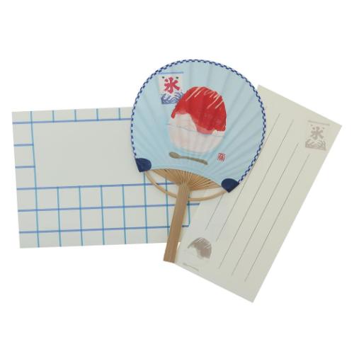 藤並うずら グリーティングカード 竹うちわ 氷いちご かわいい グッズ メール便可