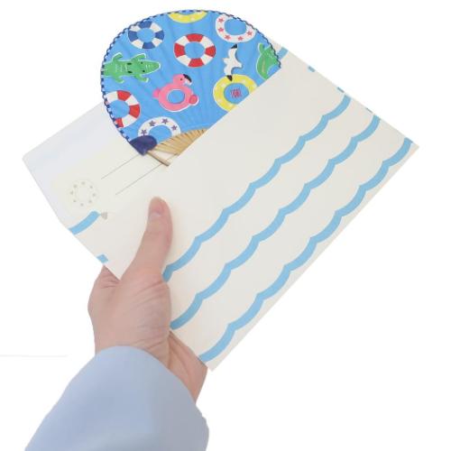 藤並うずら グリーティングカード 竹うちわ 浮き輪 かわいい グッズ メール便可