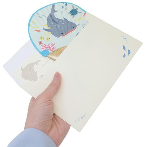 藤並うずら グリーティングカード 竹うちわ ジンベエザメ かわいい グッズ メール便可