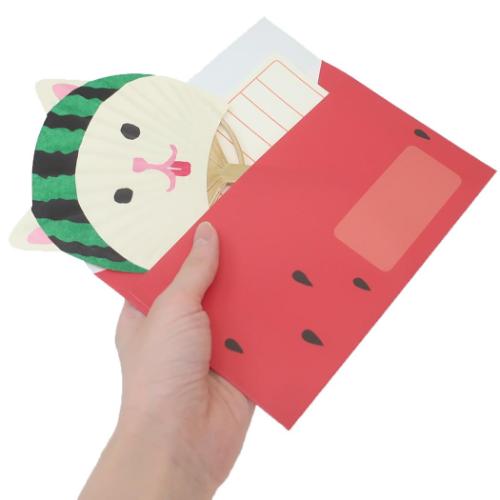 藤並うずら グリーティングカード あにまる竹うちわ スイカ帽しばいぬ かわいい グッズ メール便可