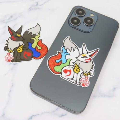 狐狐あそび ビッグシール 耐水耐候ステッカー 黒きつね 黒毬 耐水耐光 グッズ メール便可