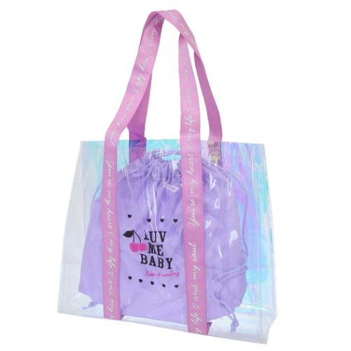プールバッグ ラメ&オーロラトートビーチバッグ PINK 女の子 グッズ