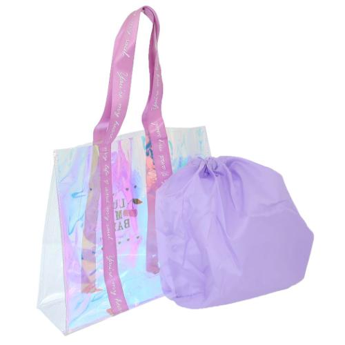 プールバッグ ラメ&オーロラトートビーチバッグ PINK 女の子 グッズ