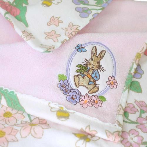 ピーターラビット フェイスタオル 片面ガーゼロングタオル オーガニックコットン シンプルフラワーピンク メール便可