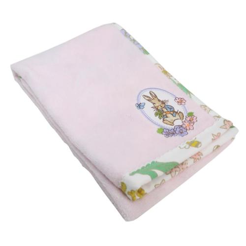 ピーターラビット フェイスタオル 片面ガーゼロングタオル オーガニックコットン シンプルフラワーピンク メール便可