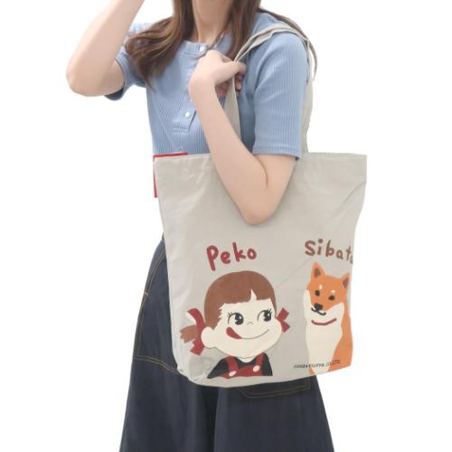 不二家のペコちゃん トートバッグ ファスナー付A4トート ペコとしばた キャラクター グッズ メール便可