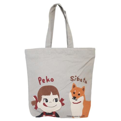 不二家のペコちゃん トートバッグ ファスナー付A4トート ペコとしばた キャラクター グッズ メール便可