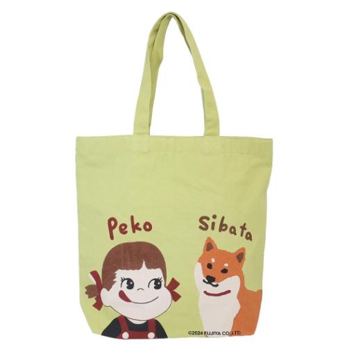 不二家のペコちゃん トートバッグ ファスナー付A4トート ペコとしばた キャラクター グッズ メール便可