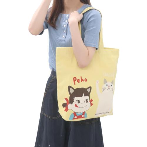 不二家のペコちゃん トートバッグ ファスナー付A4トート ペコとターチャン キャラクター グッズ メール便可