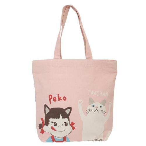 不二家のペコちゃん トートバッグ ファスナー付A4トート ペコとターチャン キャラクター グッズ メール便可