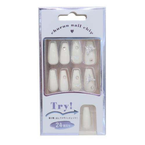 コスメ雑貨 ネイルチップ ロングスクエアタイプ WHITE JEWEL おしゃれ グッズ メール便可