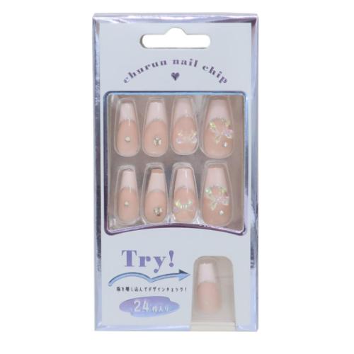 コスメ雑貨 ネイルチップ ロングスクエアタイプ FRENCH RIBBON おしゃれ グッズ メール便可