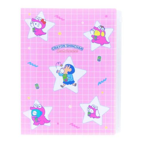クレヨンしんちゃんxサンリオズ ポケットファイル ジップファスナー付6ポケットA4クリアファイル スター サンリオ
