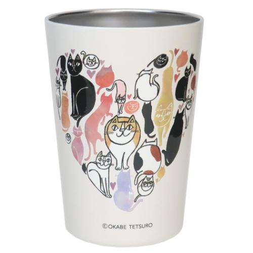 おかべてつろう 保温保冷コップ 2WAY真空二重タンブラー 450ml みんなでハートをつくりましょう ドリンクホルダー グッズ