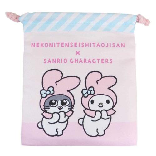 ねこに転生したおじさんxサンリオキャラクターズ 巾着袋 きんちゃくポーチ プンちゃんxマイメロディ サンリオ メール便可