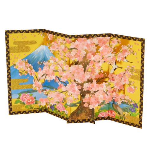 グリーティングカード ワフウ JXJ28-4 和風クリスマス 桜びょうぶ ポップアップ グッズ メール便可