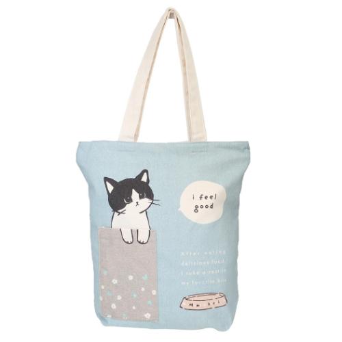 トートバッグ 前ポケットトートバッグ まめはち ねこ 手提げかばん グッズ