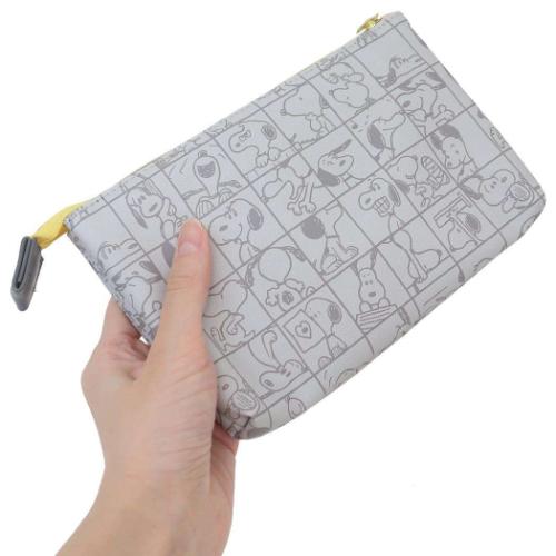 スヌーピー コスメポーチ Wフラットポーチ ブロックパターン ピーナッツ キャラクター グッズ