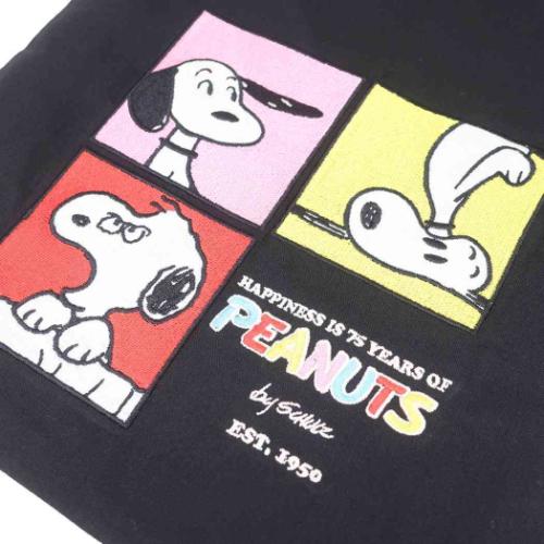 スヌーピー きんちゃく 刺繍巾着 75周年 BK ピーナッツ キャラクター グッズ メール便可