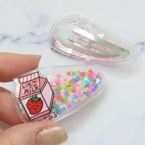 おえかきさん ヘアアクセ しゃかしゃかクリップ 2個セット いちごだいふくさんといちごみるくさん かわいい グッズ メール便可