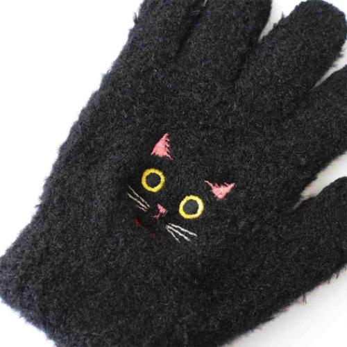 アニマルグッズ 手袋 スマホ手袋 キッズ リボンネコ ねこ 5本指タイプ ウォーマー雑貨 グッズ