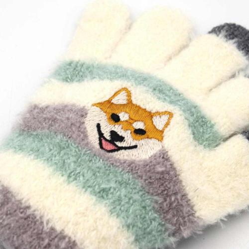 アニマルグッズ 手袋 スマホ手袋 キッズ カラフルシバイヌ いぬ 5本指タイプ ウォーマー雑貨 グッズ