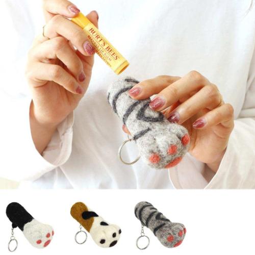 アニマルグッズ ミニポーチ リップクリームホルダー ネコ肉球 ミケ ねこ リップケース グッズ