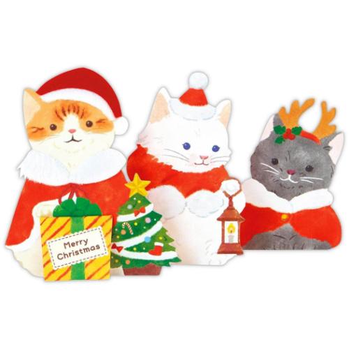 クリスマスカード キュートカード 立体カード ファーキャット ねこ メッセージカード グッズ メール便可