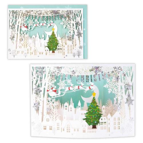 クリスマスカード レーザーカットカード 立体カード カーブレーザーホワイトタウン2 メッセージカード グッズ メール便可