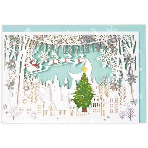 クリスマスカード レーザーカットカード 立体カード カーブレーザーホワイトタウン2 メッセージカード グッズ メール便可