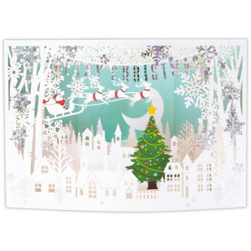 クリスマスカード レーザーカットカード 立体カード カーブレーザーホワイトタウン2 メッセージカード グッズ メール便可