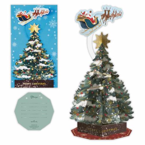 クリスマスカード クリスマスツリーカード 立体カード フライングサンタツリー メッセージカード グッズ メール便可
