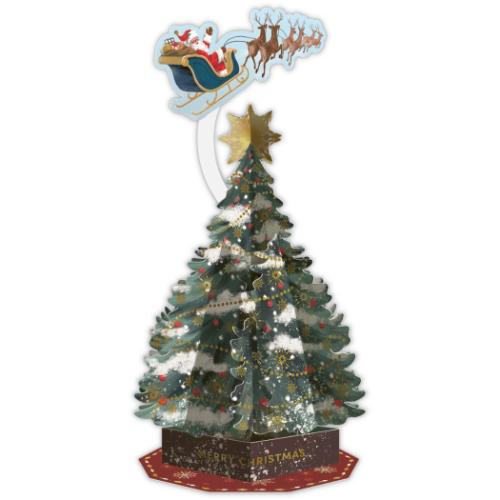 クリスマスカード クリスマスツリーカード 立体カード フライングサンタツリー メッセージカード グッズ メール便可
