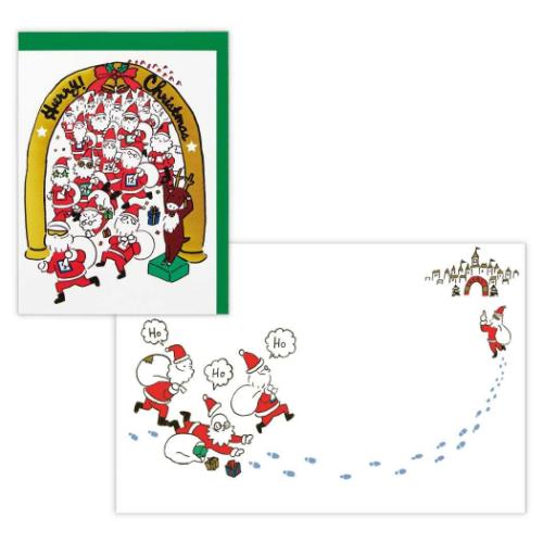 クリスマスカード 二つ折りカード おっサンタマラソン メッセージカード グッズ メール便可