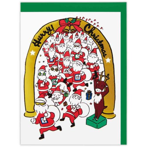 クリスマスカード 二つ折りカード おっサンタマラソン メッセージカード グッズ メール便可