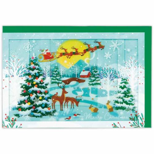 クリスマスカード 飾って楽しめるカード 立体カード カーブ月とサンタクロース メッセージカード グッズ メール便可