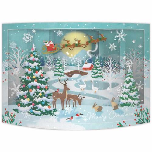 クリスマスカード 飾って楽しめるカード 立体カード カーブ月とサンタクロース メッセージカード グッズ メール便可