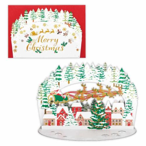 クリスマスカード レーザーカットカード 立体カード LG駆け抜けるサンタ メッセージカード グッズ メール便可