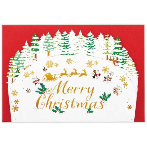 クリスマスカード レーザーカットカード 立体カード LG駆け抜けるサンタ メッセージカード グッズ メール便可