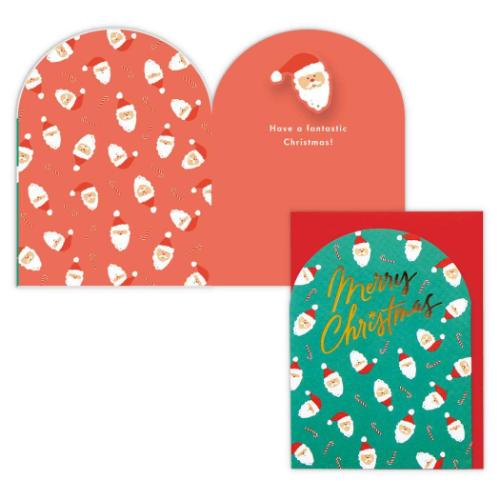 クリスマスカード 海外デザインカード バネサンタフェイス メッセージカード グッズ メール便可