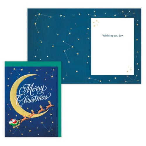 クリスマスカード 海外デザインカード 夜空を飛ぶサンタ メッセージカード グッズ メール便可