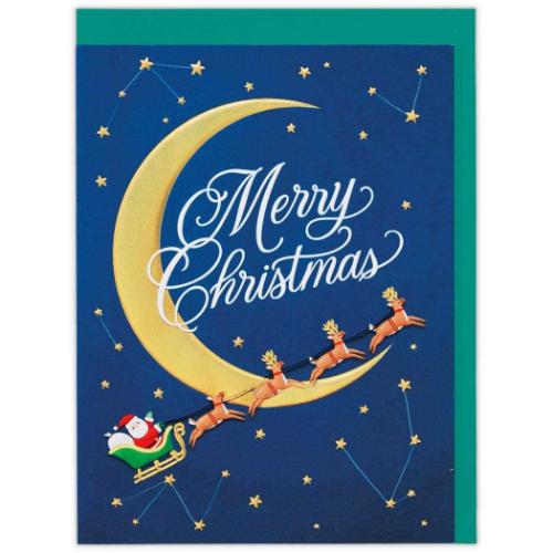 クリスマスカード 海外デザインカード 夜空を飛ぶサンタ メッセージカード グッズ メール便可