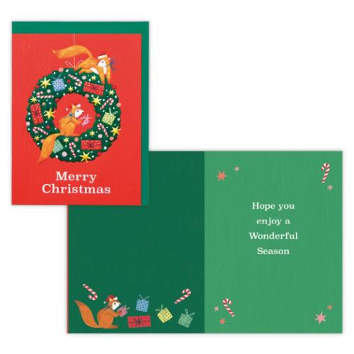 クリスマスカード 海外デザインカード リスとリース メッセージカード グッズ メール便可