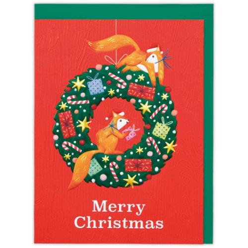 クリスマスカード 海外デザインカード リスとリース メッセージカード グッズ メール便可