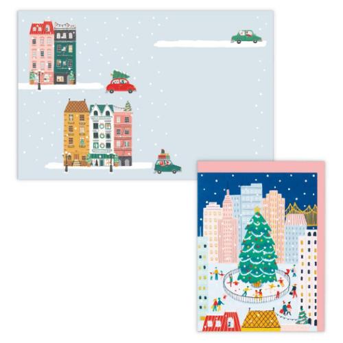 クリスマスカード 海外デザインカード カラフルクリスマスタウン メッセージカード グッズ メール便可